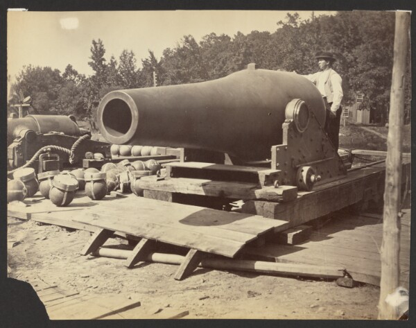 Timothy H. O'Sullivan, [Soldier with Large Cannon]