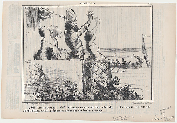 Honoré Daumier, Ohé...les navigateurs...débarquez sans crainte..., from Croquis d'Été, published in Le Charivari, September 10, 1856