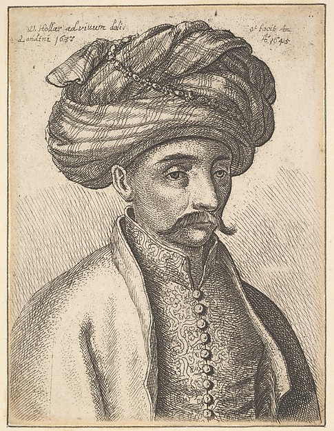 Wenceslaus Hollar, Head and shoulders of a Turkish man, with a moustache and a large turban