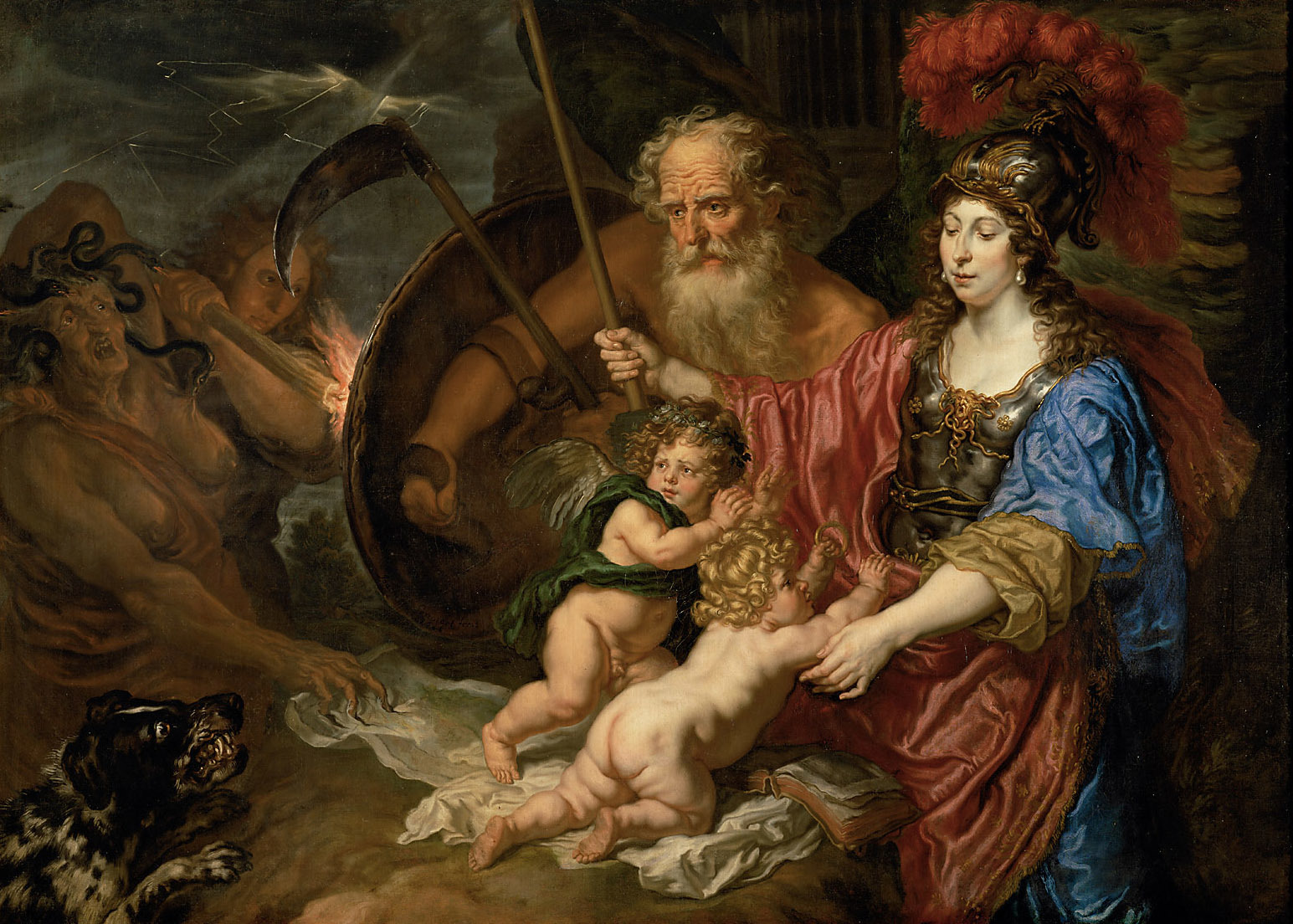 Joachim von Sandrart the Elder, Minerva and Saturn protect Art and Science of envy and falsehood