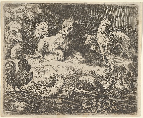 Allart van Everdingen, The Rooster Accuses Renard of the Murder of One of His Chickens from Hendrick van Alcmar's Renard The Fox