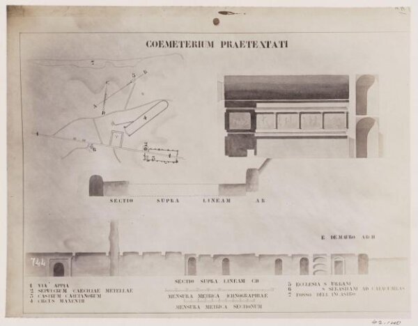 Parker, John Henry, Catacomb of Praetextatus on the Via Appia - Plan and Section of a Corridor
