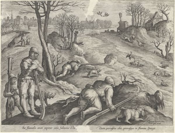 Galle, Philippe, (1537-1612), (printmaker), The hunting parties: Duck hunt in winter