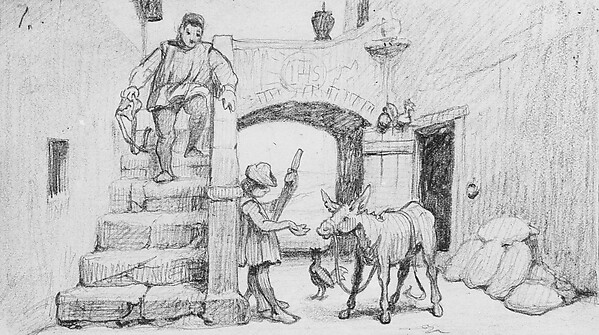 Elihu Vedder, The Fable of the Miller, His Son and the Donkey  No. 1