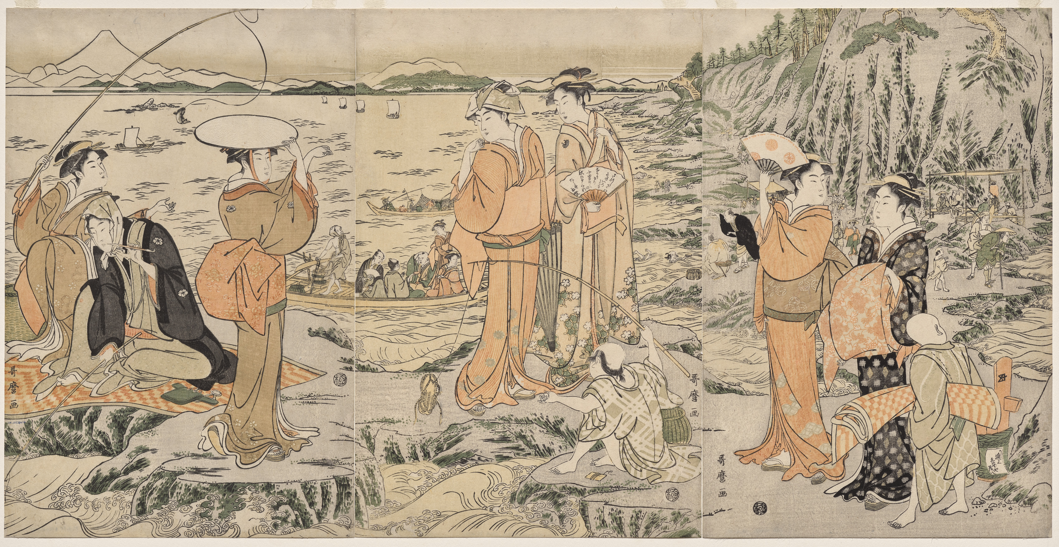 Kitagawa Utamaro, Fishing at Iwaya on Enoshima