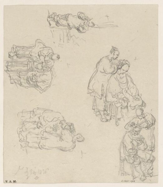 George Chinnery, A Chinese barber and customer, and a standing figure by a stove