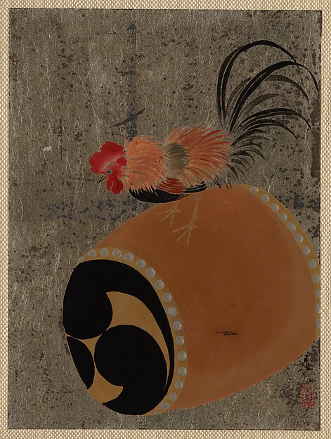 Shibata Zeshin, Cock on Drum