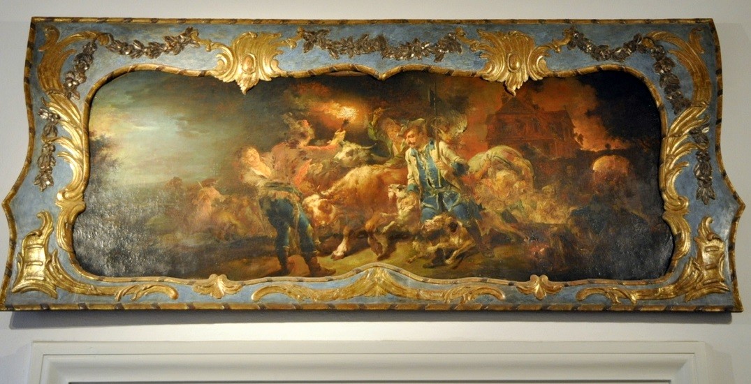 Johann Conrad Seekatz, "Der Krieg". Supraporte mit originalem Rahmen