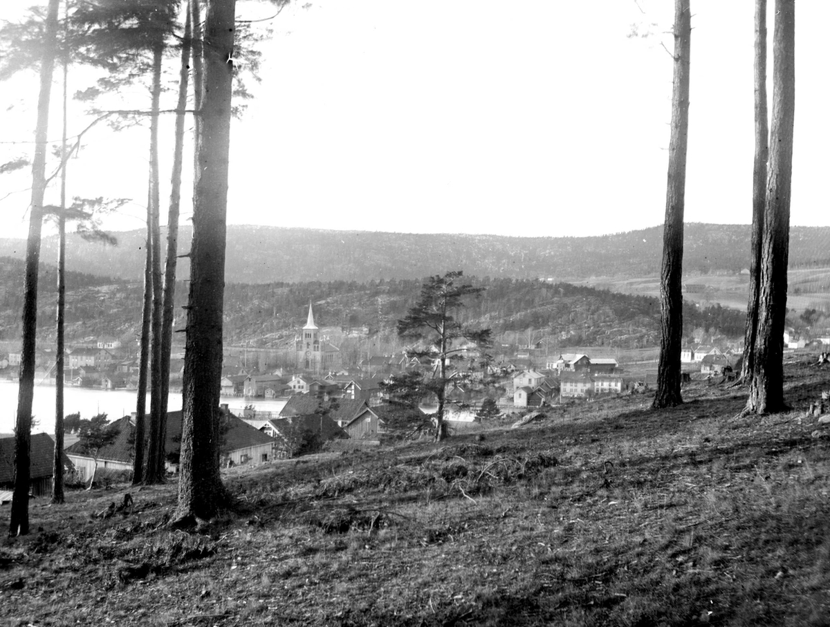 Juliane Fredrikke Langberg, Bildet er tatt på Verket i Hurum. Utsyn til Svelvik, med Svelvik kirke. Huset i forgrunnen, er Forvalterboligen til Schimmelmanns glassverk, i drift 1782 -1832. Huset eksister i dag.