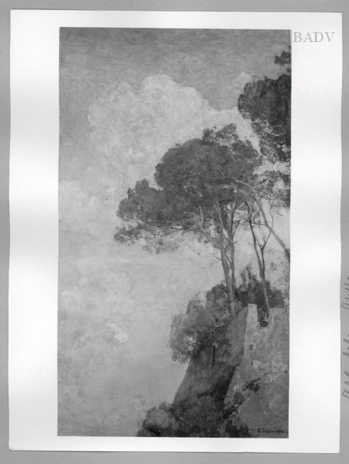 Gustav Schönleber, Landscape with firs on rock