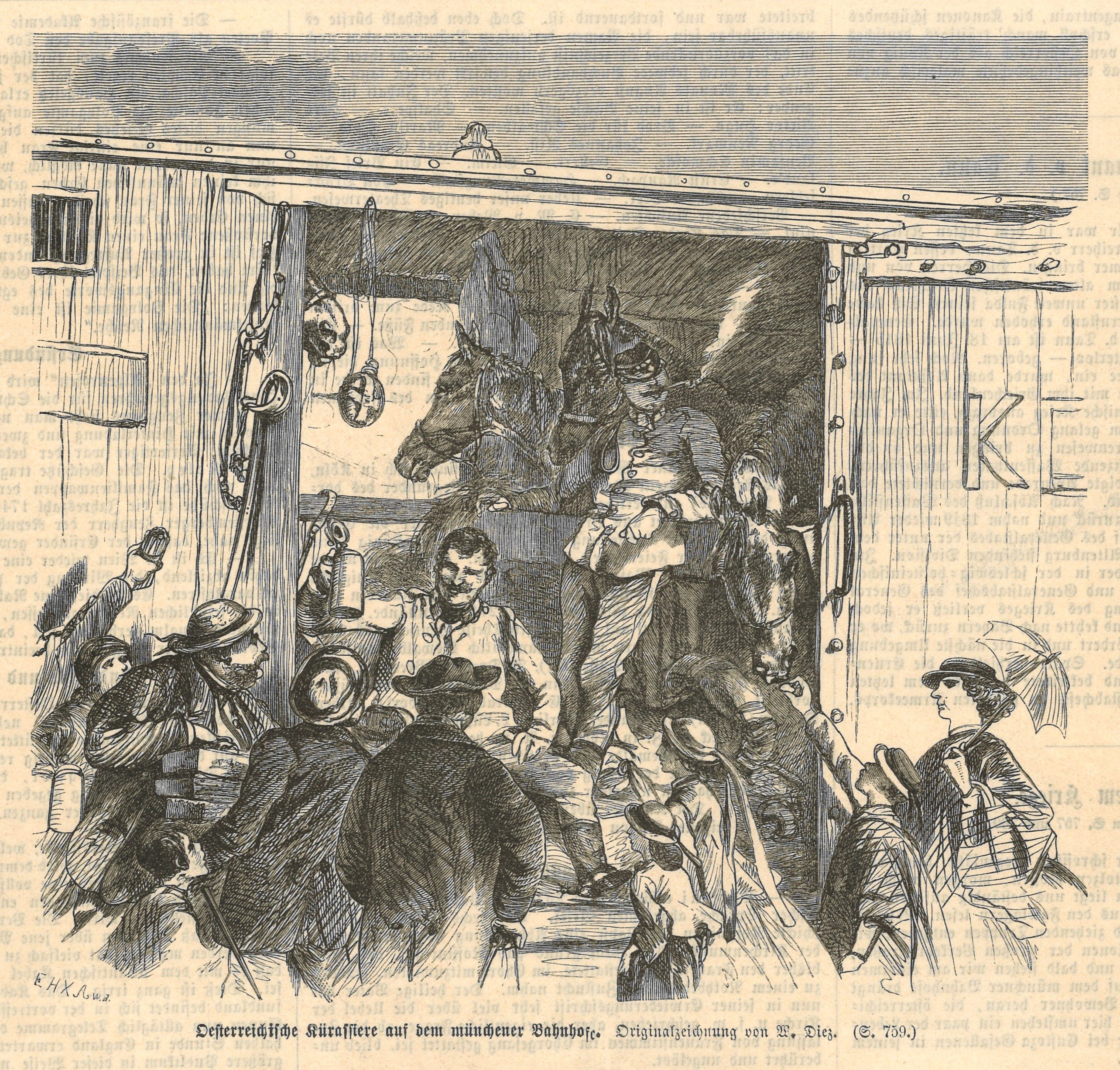 Xylografische Anstalt Eduard Hallberger, Österreichische Kürassiere auf dem Münchener Bahnhof 1866