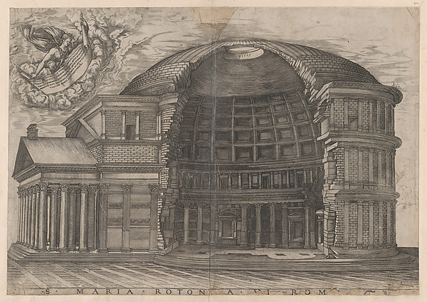 Anonymous, The Pantheon with cutaway showing the interior, from the "Speculum Romanae Magnificentiae"