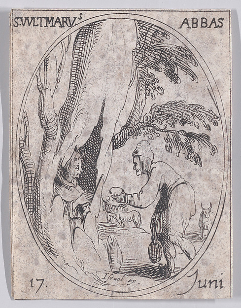 Jacques Callot, S. Vultmar, abbé (St. Vultmar, Abbot), June 17th, from "Les Images De Tous Les Saincts et Saintes de L'Année" (Images of All of the Saints and Religious Events of the Year)