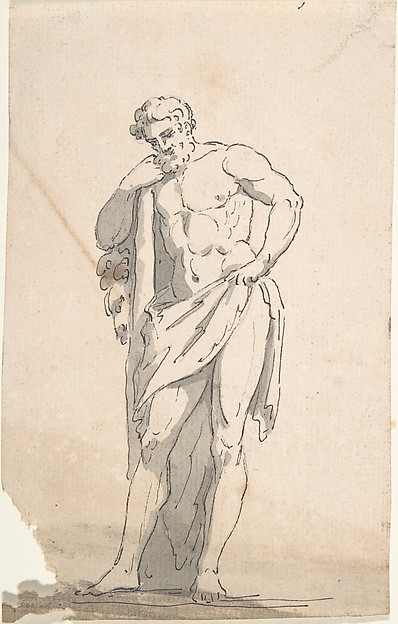 Anonymous, French, 18th century, Drawing after Male Statue Leaning on Tree Trunk