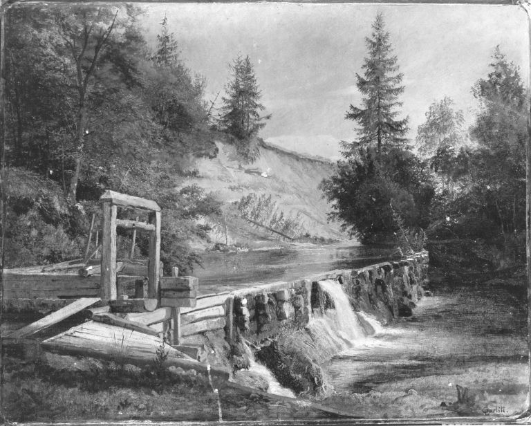 Louis Gurlitt, Landschaft mit Wasserfall