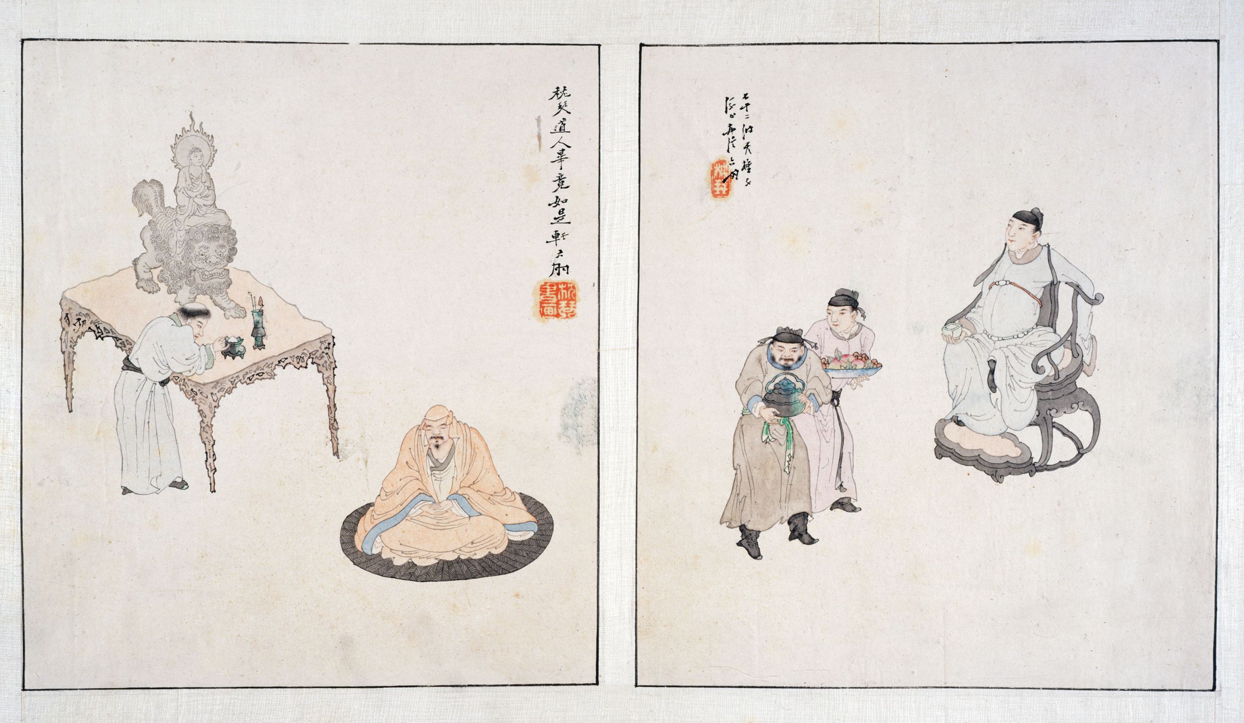 Liupeng Su, Personnage en méditation et serviteur.