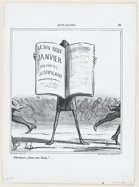 Honoré Daumier, Electors, into my arms!..., from 'News of the day,' published in "Le Charivari"