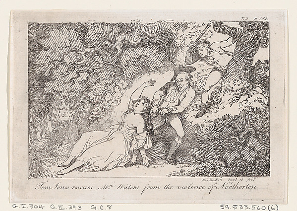 Thomas Rowlandson, Tom Jones Rescues Mrs Waters from the Violence of Northerton, from "The History of Tom Jones, a Foundling"