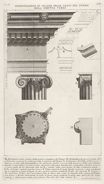 Giovanni Battista Piranesi, Cornice and column from the Temple of Fortuna Virilis (Tempio della Fortuna Virile), from "Le Antichità Romane"