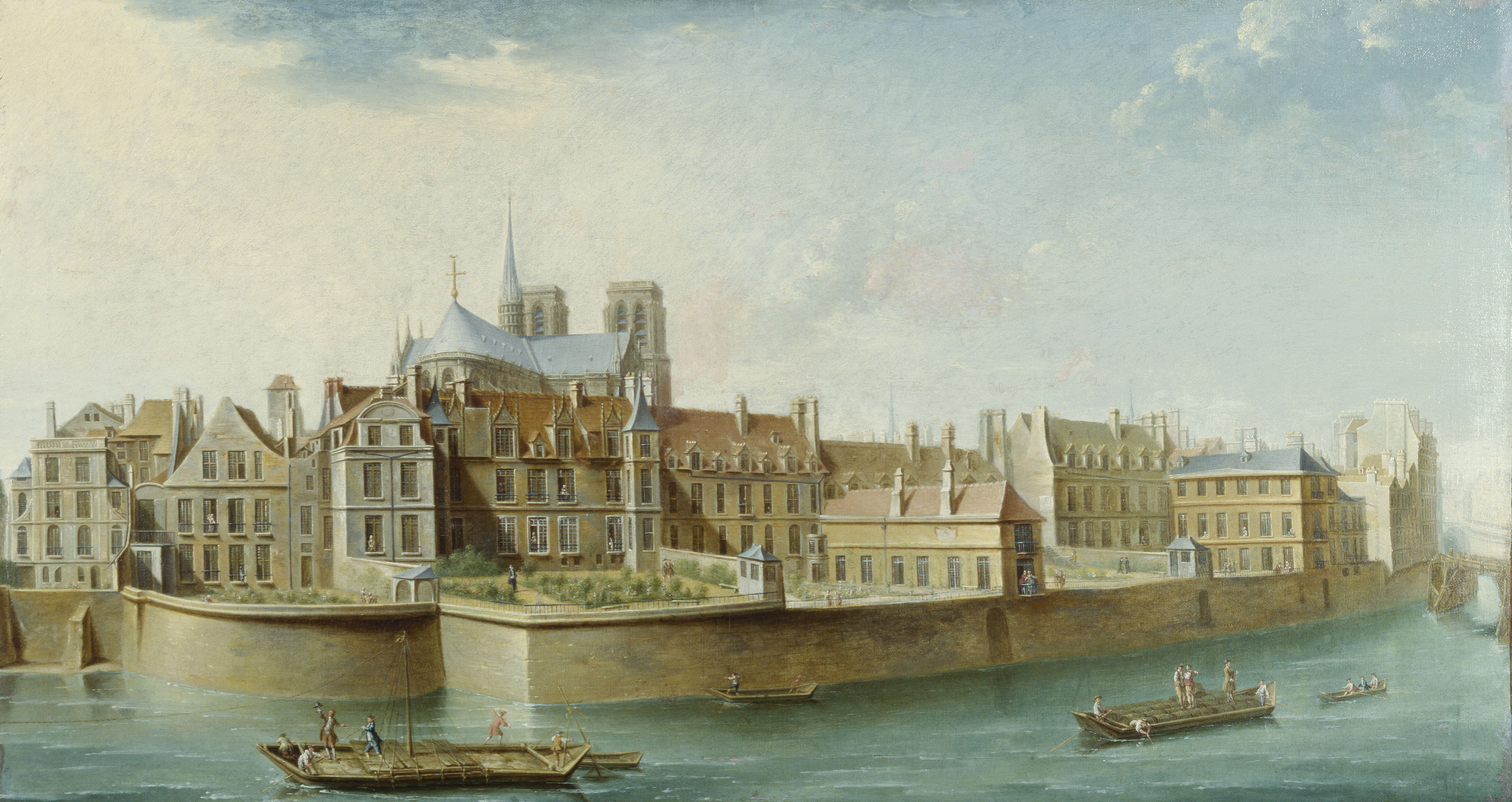 Nicolas Jean-Baptiste Raguenet, Le Cloître Notre-Dame, vu de l'île Saint Louis (quai d'Orléans)