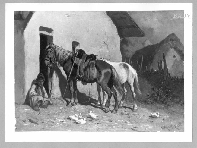 August von Pettenkofen, Horses before a stable
