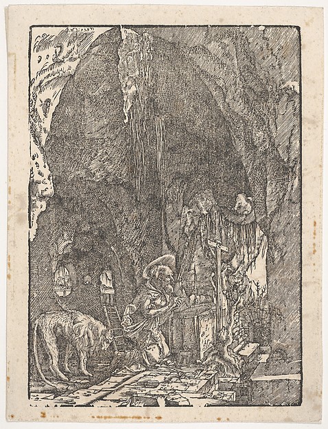 Albrecht Altdorfer, Saint Jerome in Penitence, in a Cave, from "Holzschnitte alter deutscher Meister in den Original-Platten gesammelt von Hans Albrecht von Derschau"