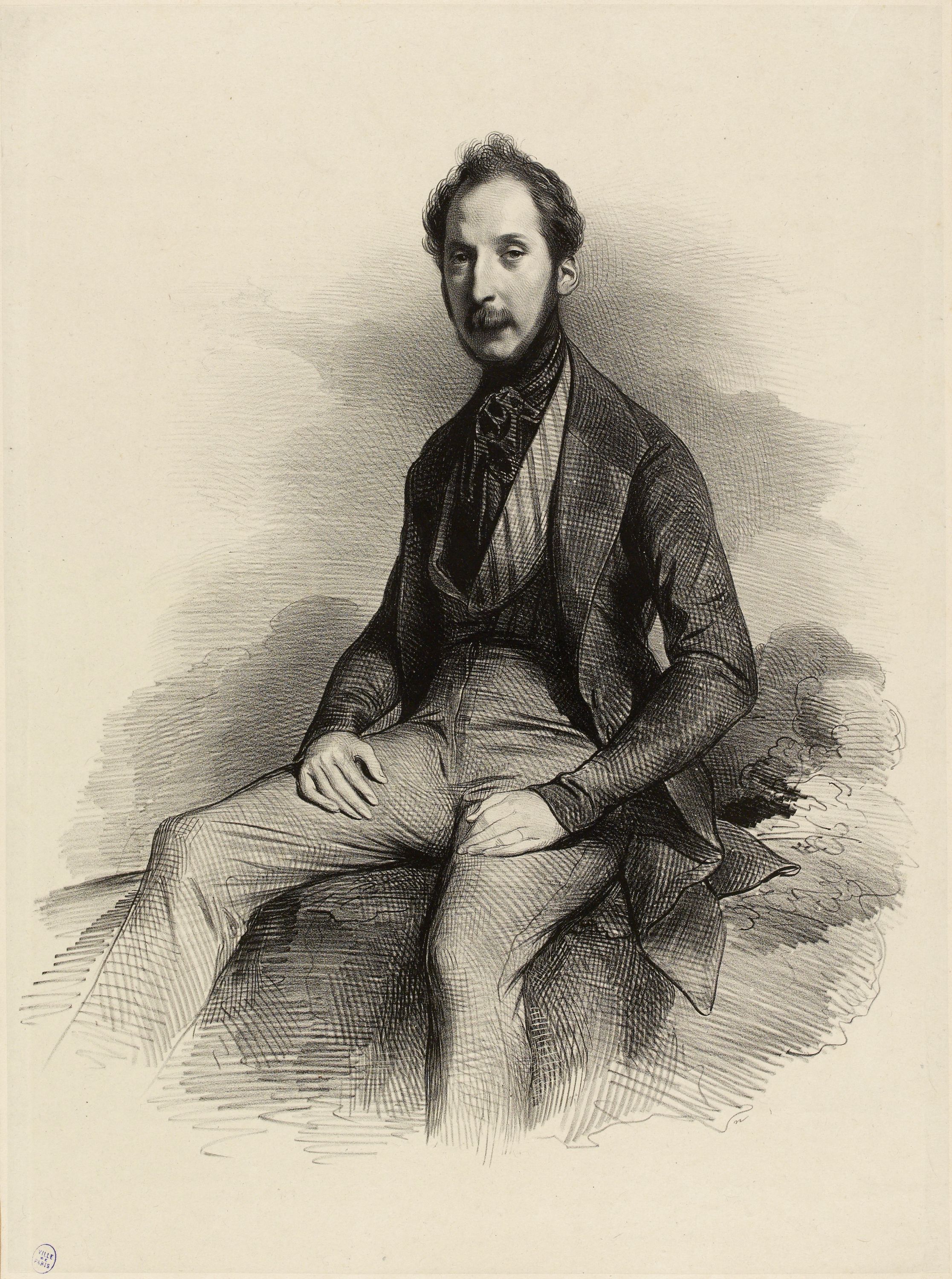 Achille Devéria, Portrait d'un homme assis.