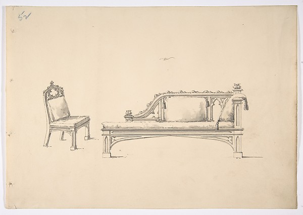 Anonymous, British, 19th century, Design for a One-armed Gothic Style Sofa and Chair