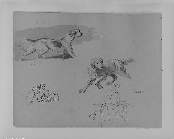 Thomas Sully, Five Dogs; Two Figures (from Sketchbook)