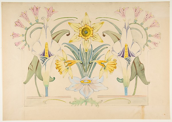 Anonymous, French, 19th century, Flower Design: Daffodils and Calla Lilies