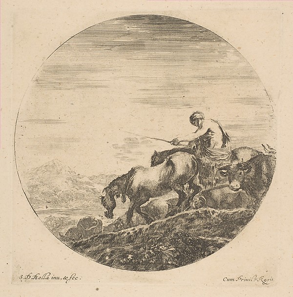 Stefano della Bella, Herdsman on Horseback Drives Animals