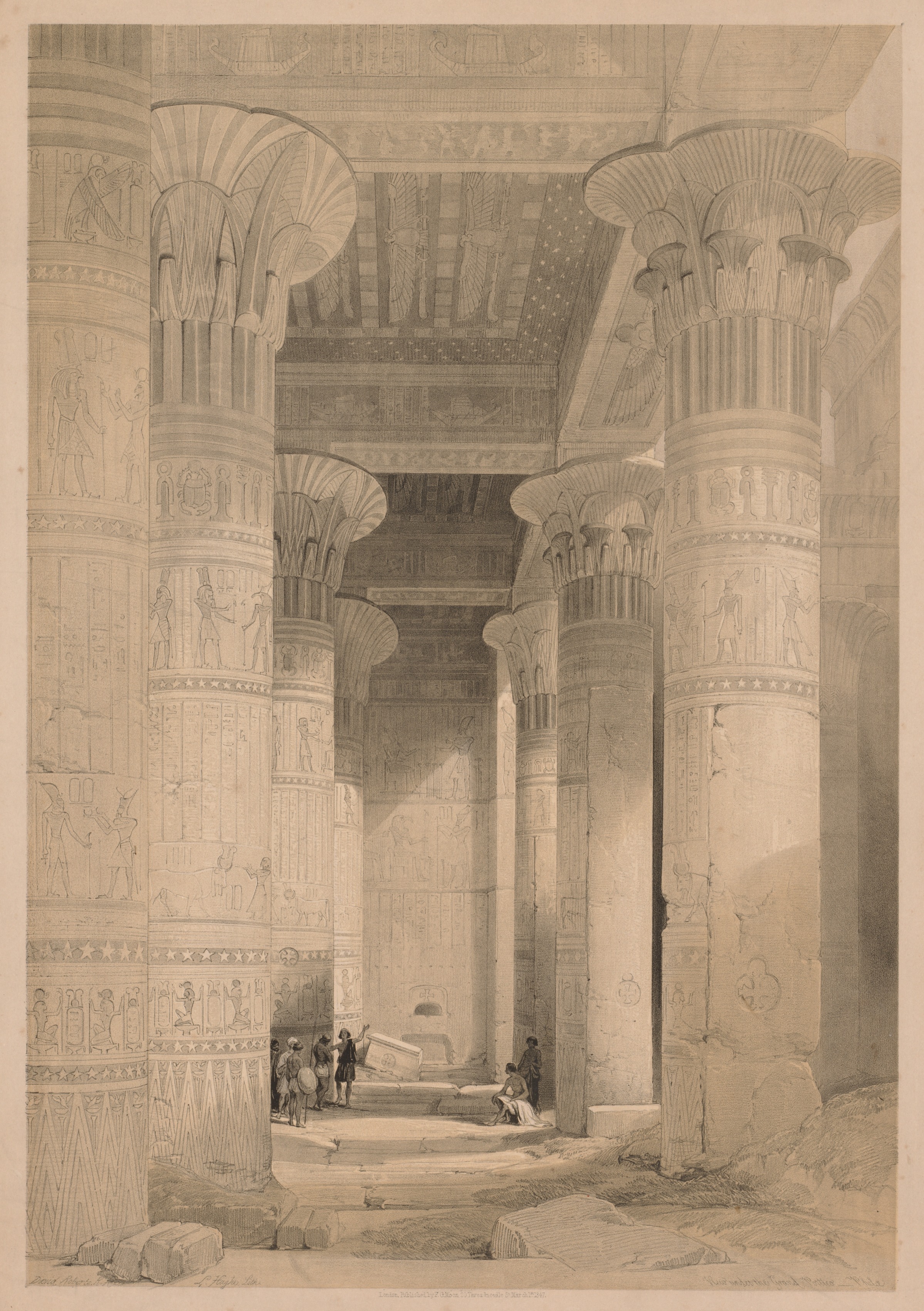 Louis Haghe, Egypt and Nubia:  Volume I - Frontispiece, View under the Grand Portico, Philae