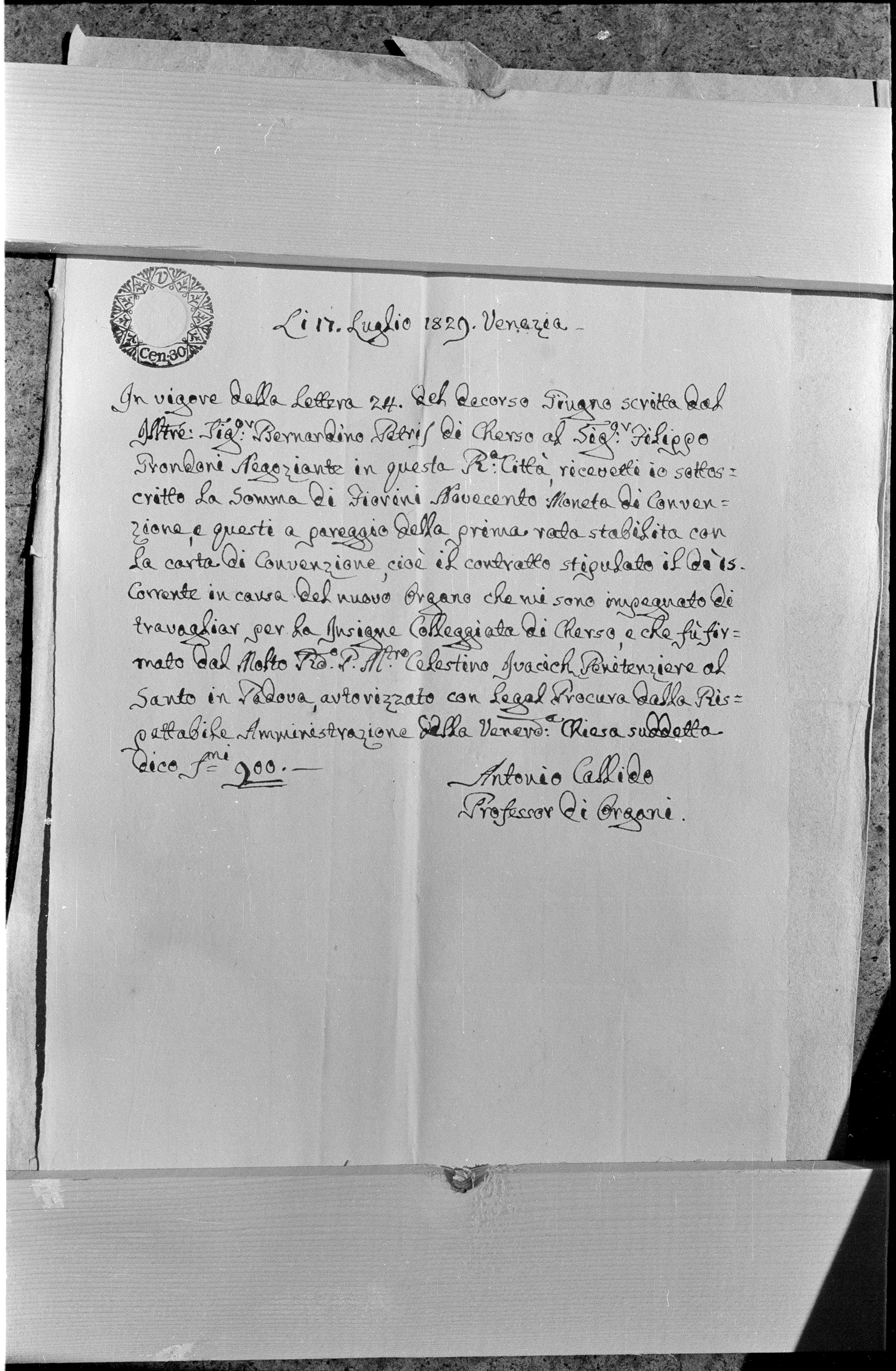 Ermin Armano, Cres (Mali Lošinj) - Arhiv katedrale - Prepiska s A. Callidom