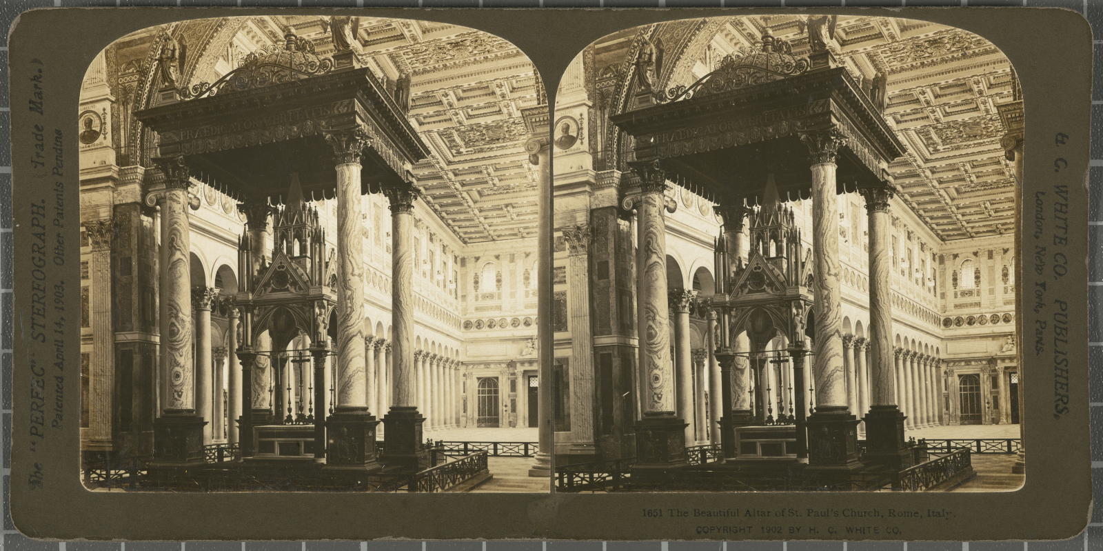 Desconegut, The beautiful altar of St. Paul's Church, Rome,Italy White, H.C. & Co., The "Perfec" Stereograph