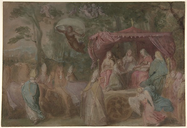 Otto van Veen, The Triumph of the Church: Ecclesia Presented with the Doctrines, Seated in a Chariot Attended by the Four Doctors of the Church