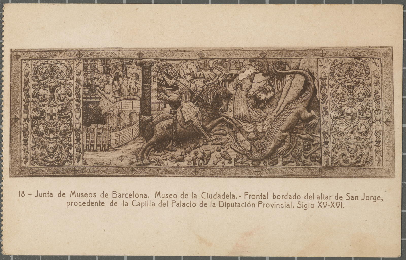 Desconegut, 18-Junta of Museos of Barcelona. Museo of the Ciudadela.-Frontal bordado of the altar of San Jorge, pertinent of the Capilla of the Palace of the Provincial Deputation