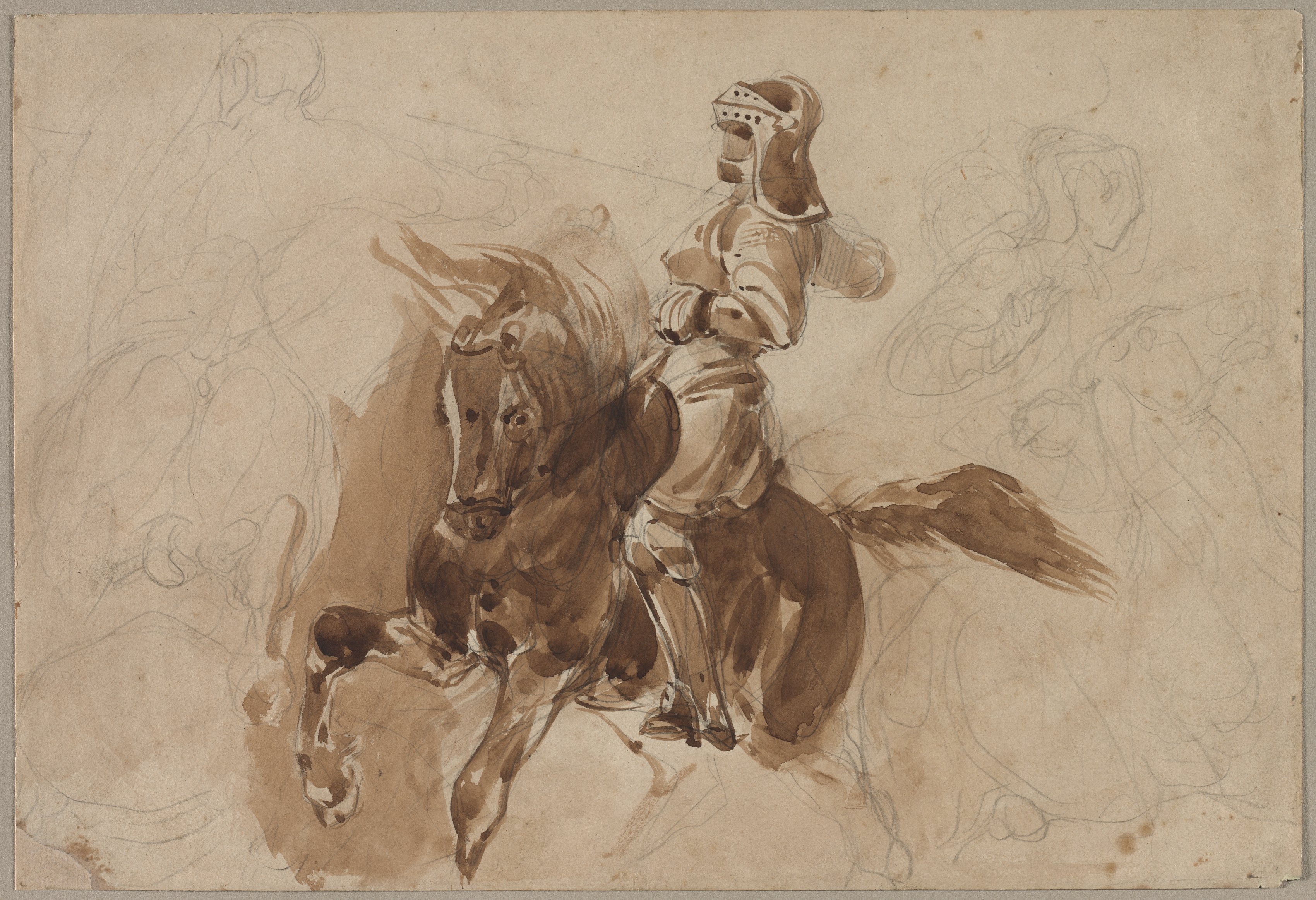 Eugène Delacroix, Armored Figure on Horseback (recto)