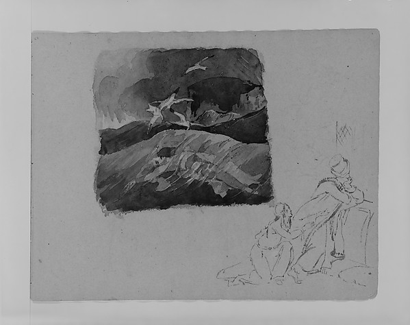 Thomas Sully, Drowned Man in Sea; Two Figures in Turkish Costume (from Sketchbook)