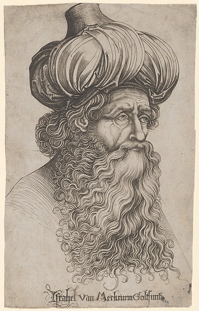 Israhel van Meckenem, Head of an Elderly Man with a Long Beard and Turban