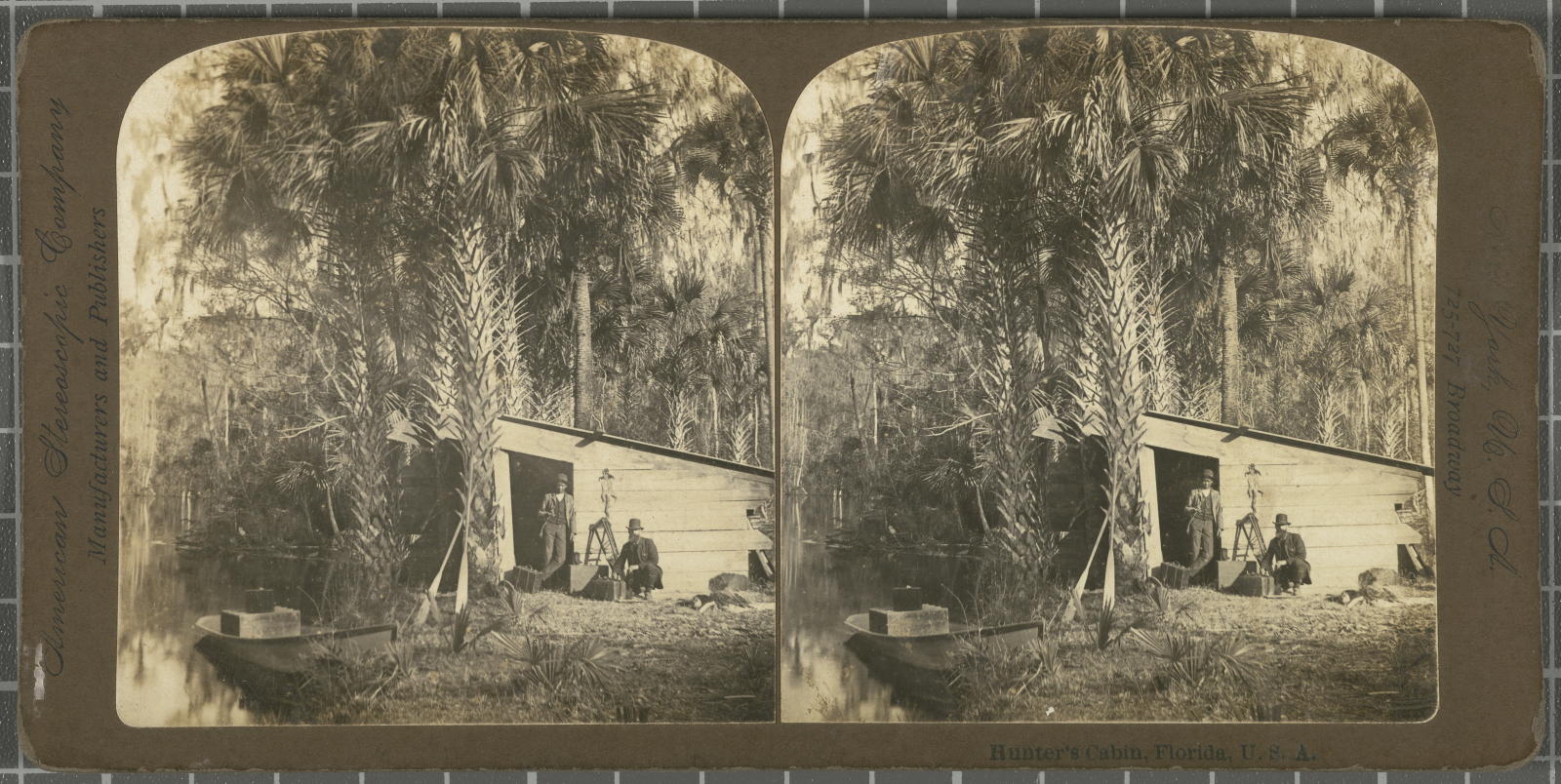 Desconegut, Hunter's Cabin, Florida, U.S.A Justificació del títol, títol inscrit American Stereoscopic Company