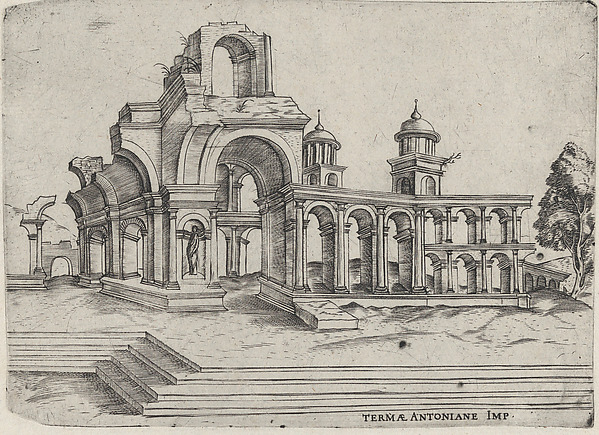 Anonymous, Italian, 16th century, Termae Antoniane Imp. [formerly Palatium Se Lugduni], from a series depicting (reconstructed) buildings from Roman antiquity