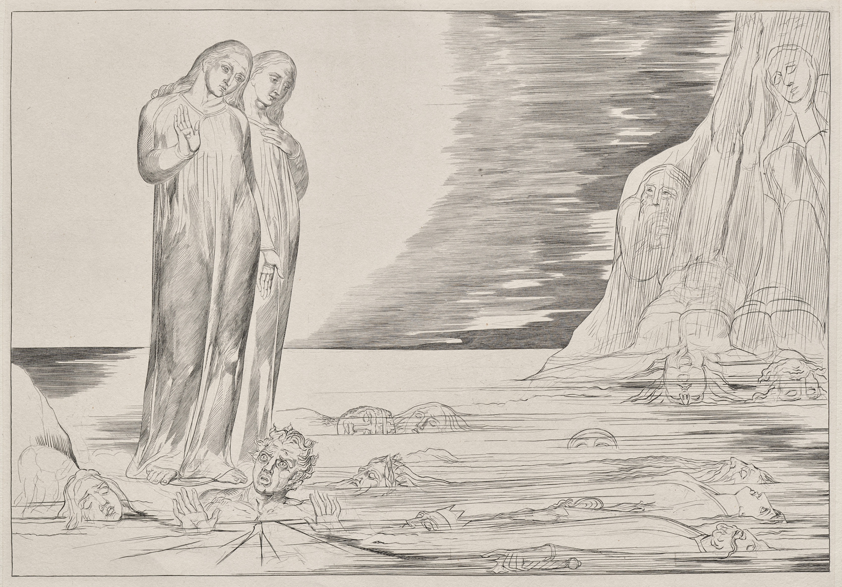 William Blake, The Circle of the Traitors: Dante's Foot Strriking Bocca degli Abbate, from Dante's Inferno, Canto XXXII Illustration to Dante's The Divine Comedy