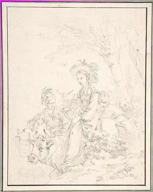 François Boucher, Peasant Girl Riding an Ox with Companions