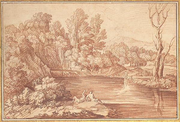 Gaspard Dughet, Landscape with Figures on the Bank of a River