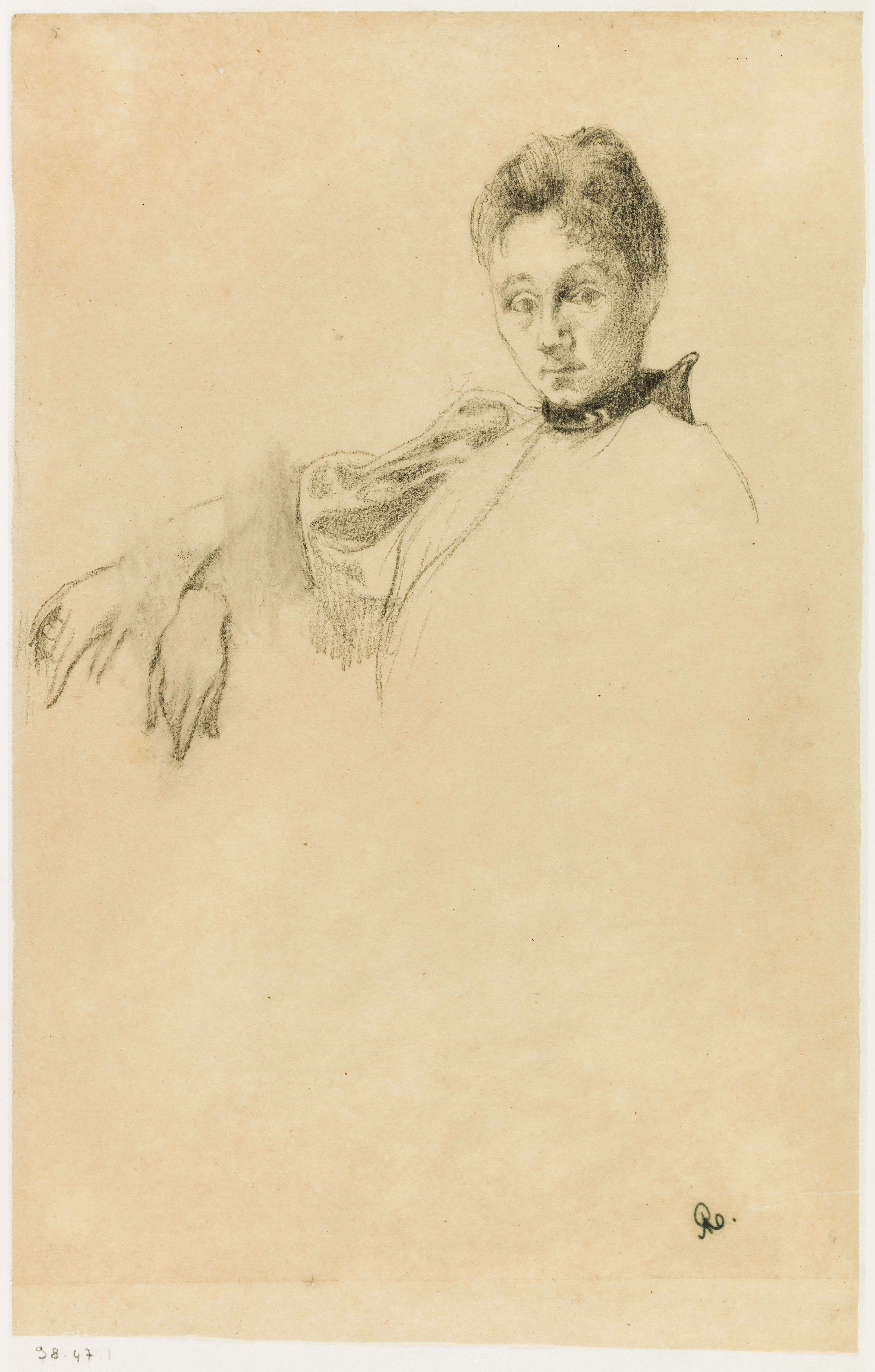 Ary Ernest Renan, Portrait de femme avec étude de positionnement de bras droit