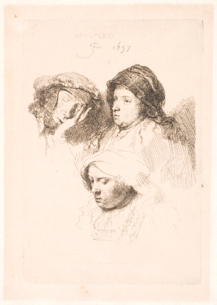 Rembrandt van Rijn, Studieblad med tre kvindehoveder