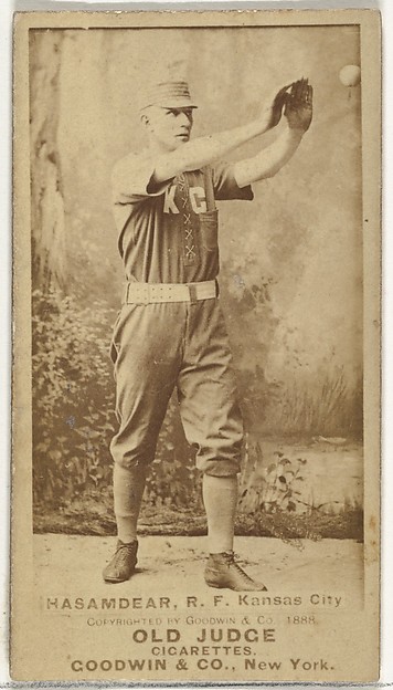 Goodwin & Company, William Louis Hassamaer, Right Field, Kansas City Cowboys, from the Old Judge series (N172) for Old Judge Cigarettes