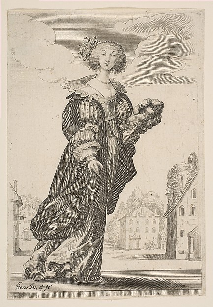 Abraham Bosse, Woman Holding a Fan, from "The Garden of the French Nobles In Which One Can Pick Up Their Way of Dressing"