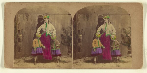 London Stereoscopic and Photographic Company, Precaution. Pretty Nursemaid: - "Dear me, children, how must I tell you how to wear your hats properly? Keep them well on..."
