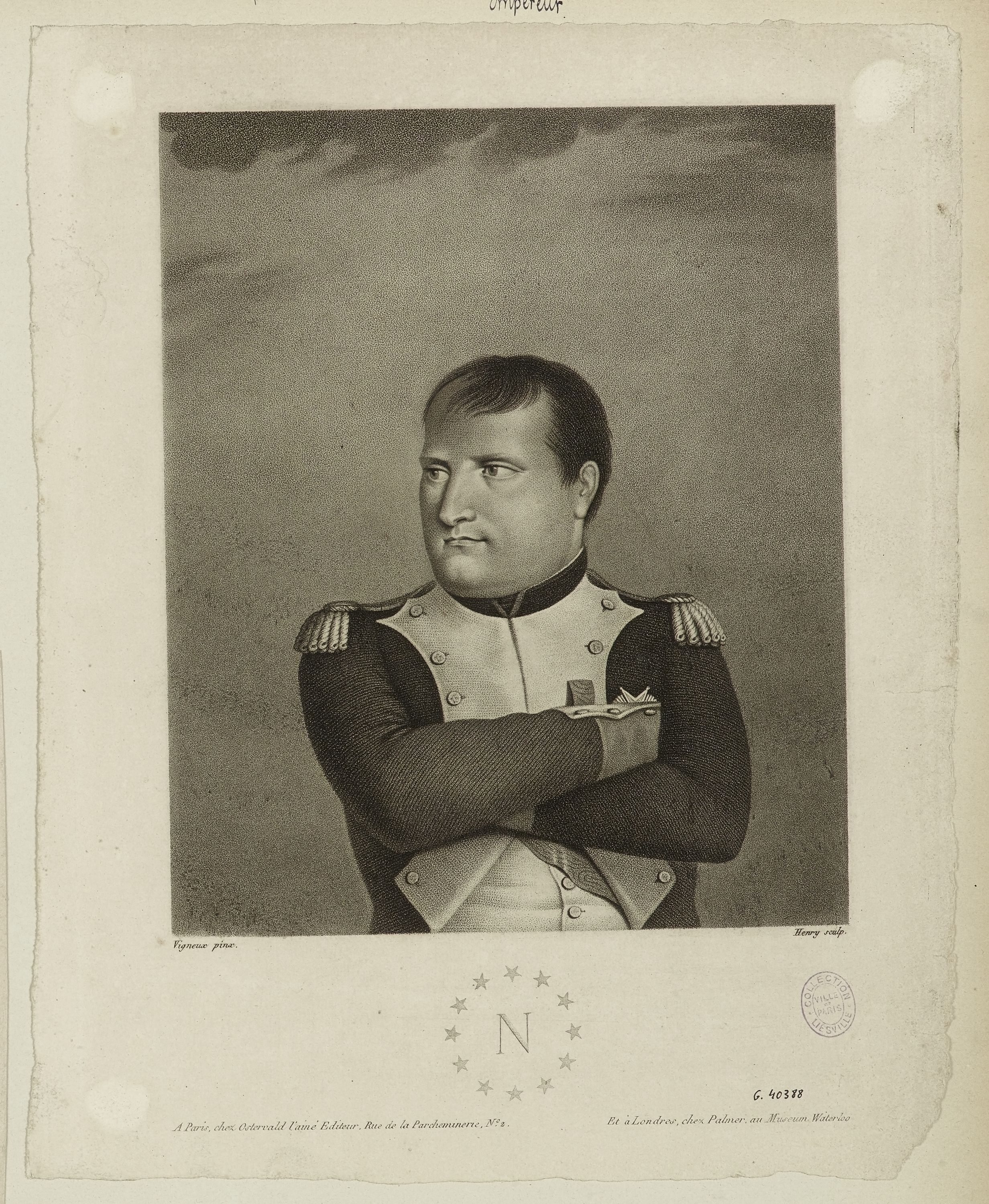 Inconnu, N [entouré de douze étoiles ; portrait de Napoléon les bras croisés]